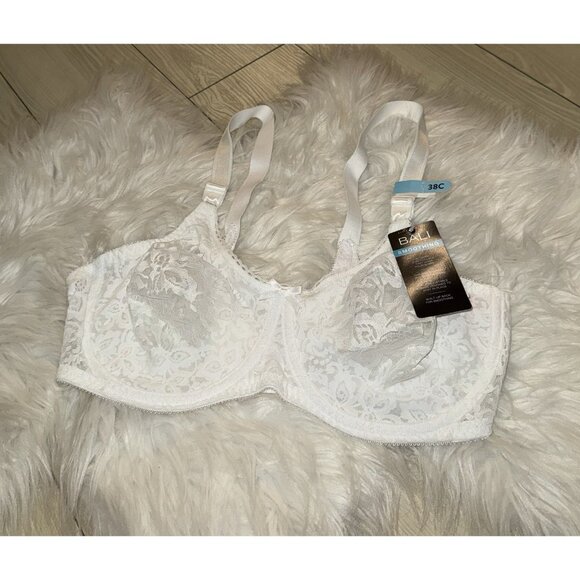 Bali 3432 Lace N Smooth Full Coverage Bra Underwire Sheer Womens 38C White New - Picture 1 of 6